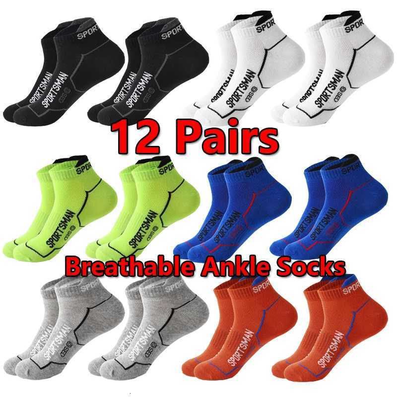 Sports Socks 12 Pairs Summer Socks Men's Ankle Running Sports Socks Mesh Breathable Sweat Absorbent and Odor Fitness Low Cut Short Socks Thin Q