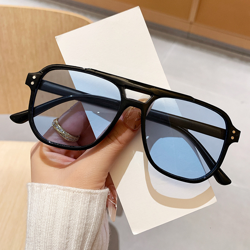 Luxury Brand Designer Sunglasses New Square Frame UV Protection Women's Internet Celebrity Retro Ocean Lens Double Bridge Rivet Pilot Sunglasse