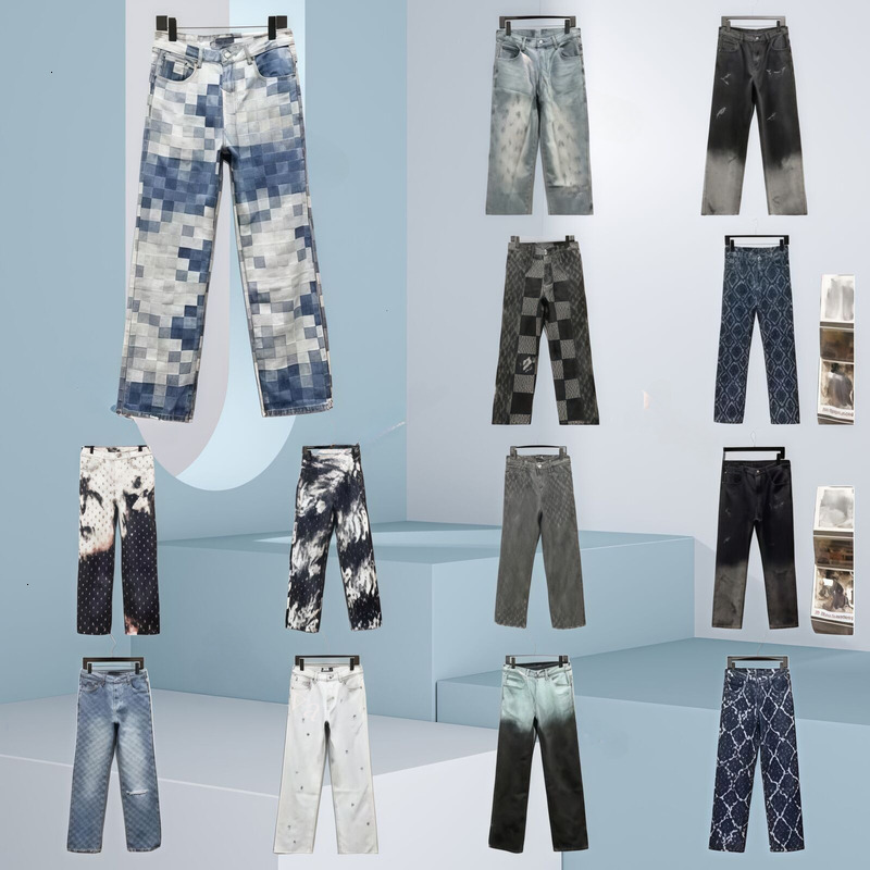 Quality LVSMen's Jeans Designer Denim For Mens Baggy Full Printed Cotton Fashionable Trendy Street Hip hop Pants tees