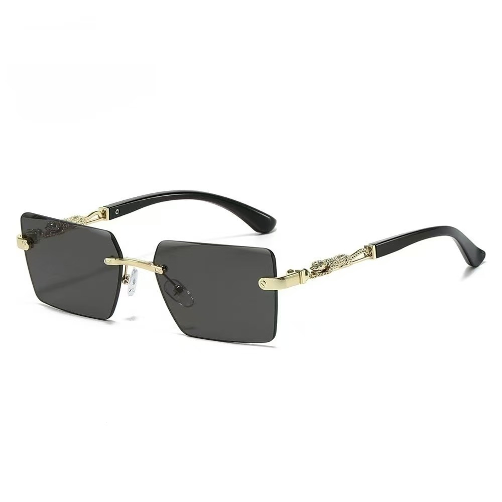 Luxury Brand Designer Sunglasses 2024 New Square Fashion European And American Style Frameless Leopard Decoration Personality Cut Edge PC Lens Sungl