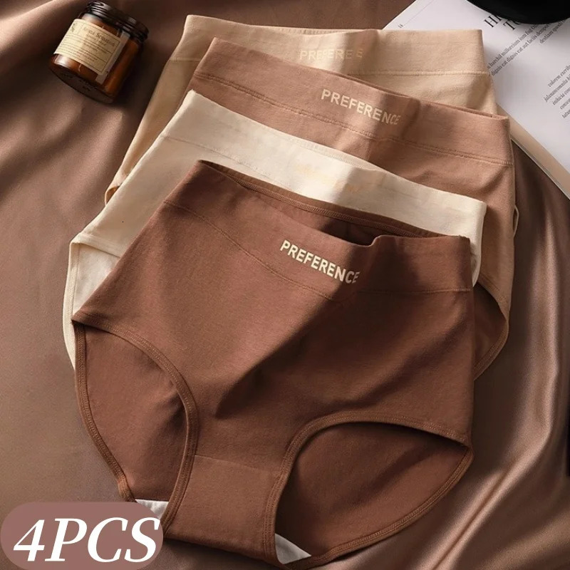 4PcsSet Women HighWaist Briefs Tummy Control Panties Soft Breathable Cotton Underwear Plus Size Comfort Lingerie MXXL 260923
