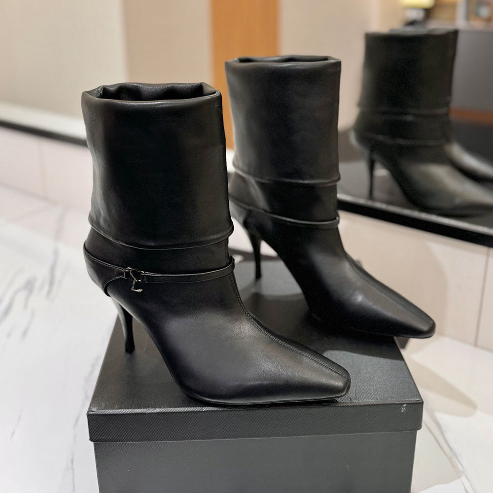 Womens Designer Soft Leather Boots Luxury Ankle Boot Side With Metal Buckle Casual Knight Boot Classic Fashion brand Autumn Winter Boots Height 10.5