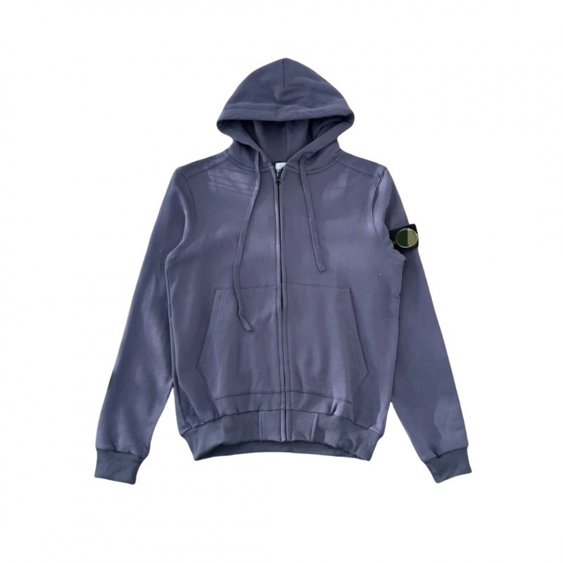 2026 Trendy Stone Shirt Fall/Winter Men's and Women's Hooded Solid Color Logo Sleeve BadgeZippered Sweatshirt Coat Trendy 123