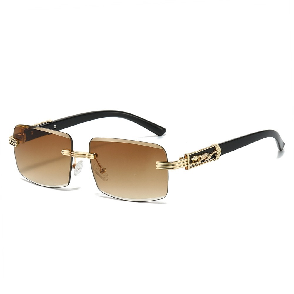 Brand Luxury Designer Sunglasses Hot-Selling Square Frameless Glasses Fashion Leopard Simple Unisex Wholesale Sunglasses