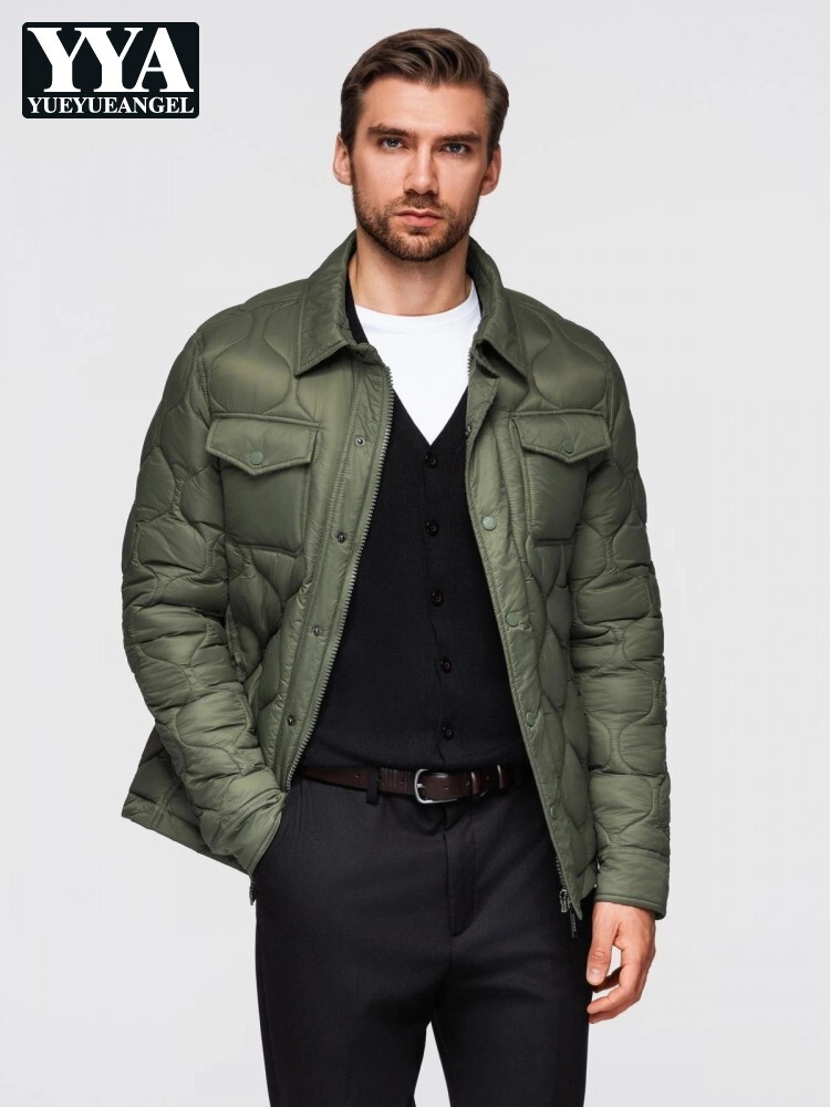 Autumn Winter Mens Parkas Single Breasted Warm Comfortable Windproof Nylon Padded Jacket Turndown Collar Casual Outerwear Male