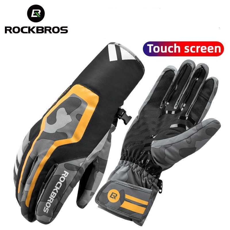 Ski Gloves ROCKBROS Winter Gloves Motorcycle Waterproof Thermal Gloves Snowboard Full Finger Anti-Skid Gloves Men Women Snow Cycling Gloves Q260923