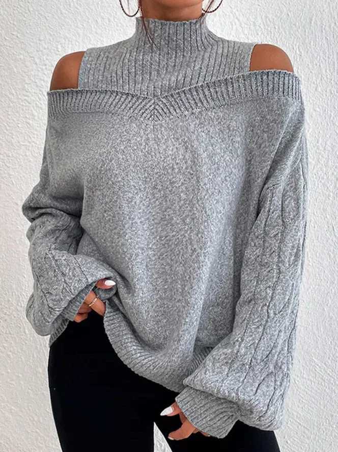 Women's Sweaters 2023 Autumn Winter New Off Shoulder High Neck Long Sleeve European and American Sweater Loose Knit Cardigan H260923