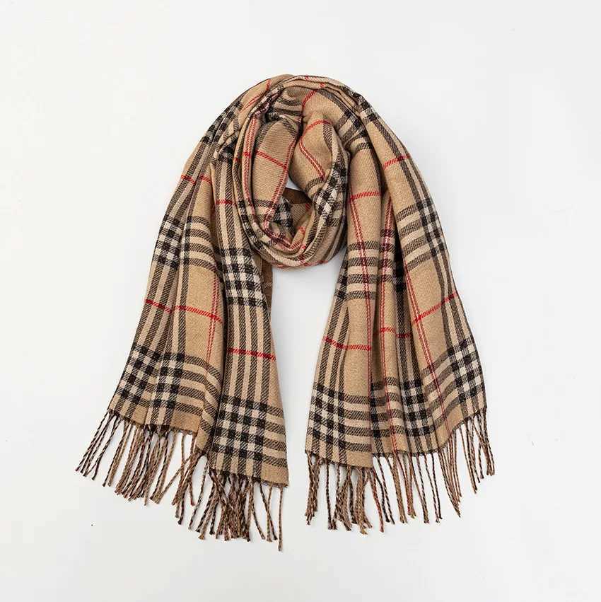 Plaid Winter Scarf Women Korean Style Double Sided Warm Faux Cashmere Shawl with Tassels New Jacquard Scarves All Match D260923