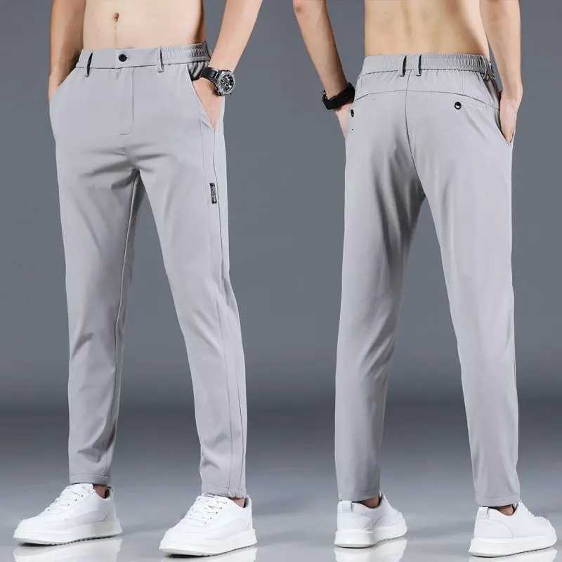 Men's Pants Ice silk men's pants 2025 summer new black gray thin business casual pants outdoor elastic breathable straight leg sports pant