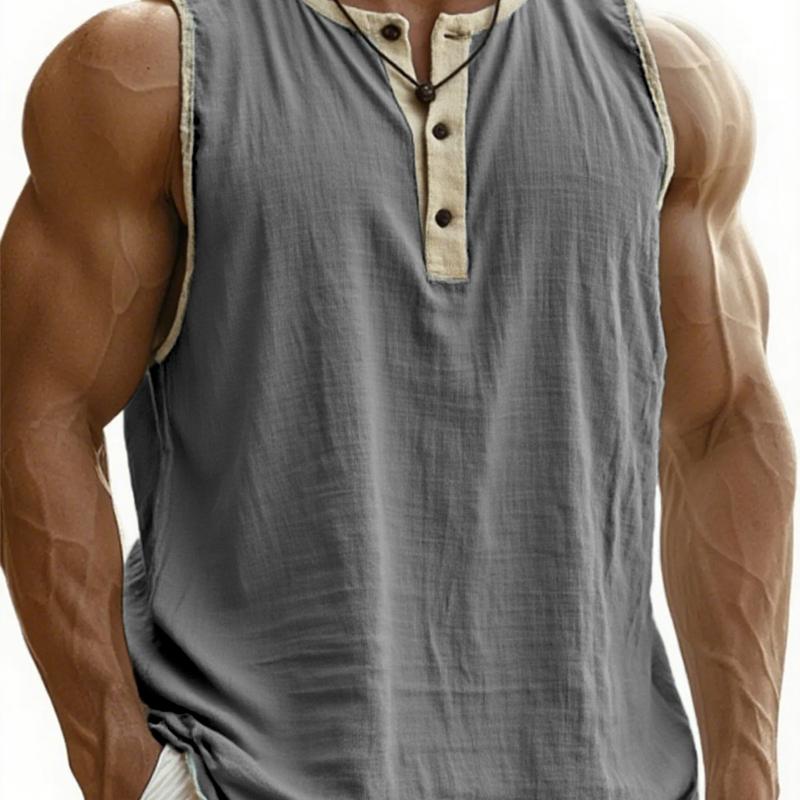 Chemise d'été boutonnée en lin et coton pour hommes, col en v, décontractée, garniture en bloc de couleurs, manches courtes, hauts de plage, gran