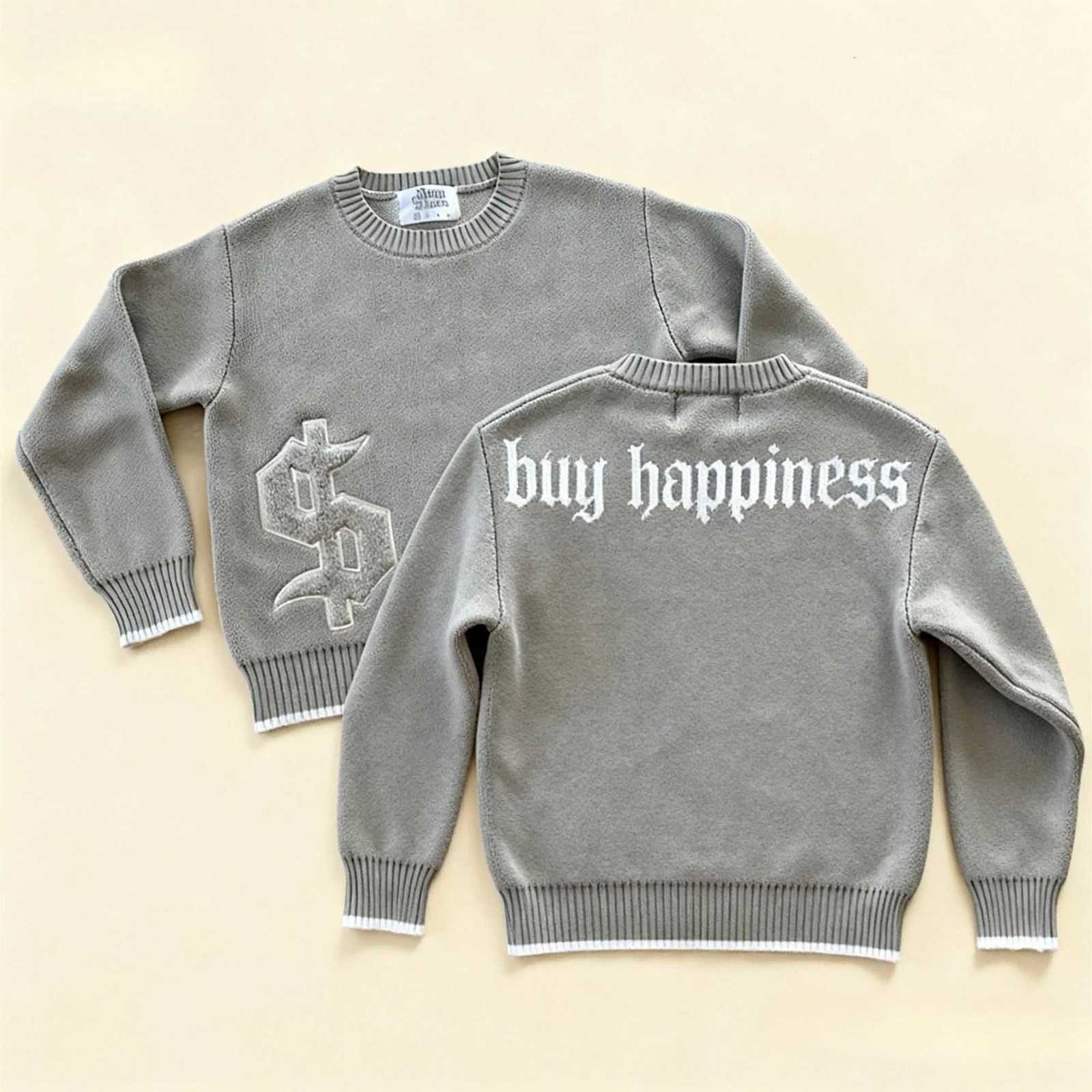 Sweaters Y2K Men's Round Neck Gray Money Pattern Embroidery Knitted Sweater New Fashion Retro Harajuku Pullover Autumn Winter Warm Men Clothing