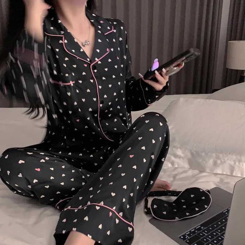 Women's Sleep Lounge Spring and Summer New Women's Senior Ice Silk Women's Pajamas Love Teenage Girls Students Casual Pajamas Homewea