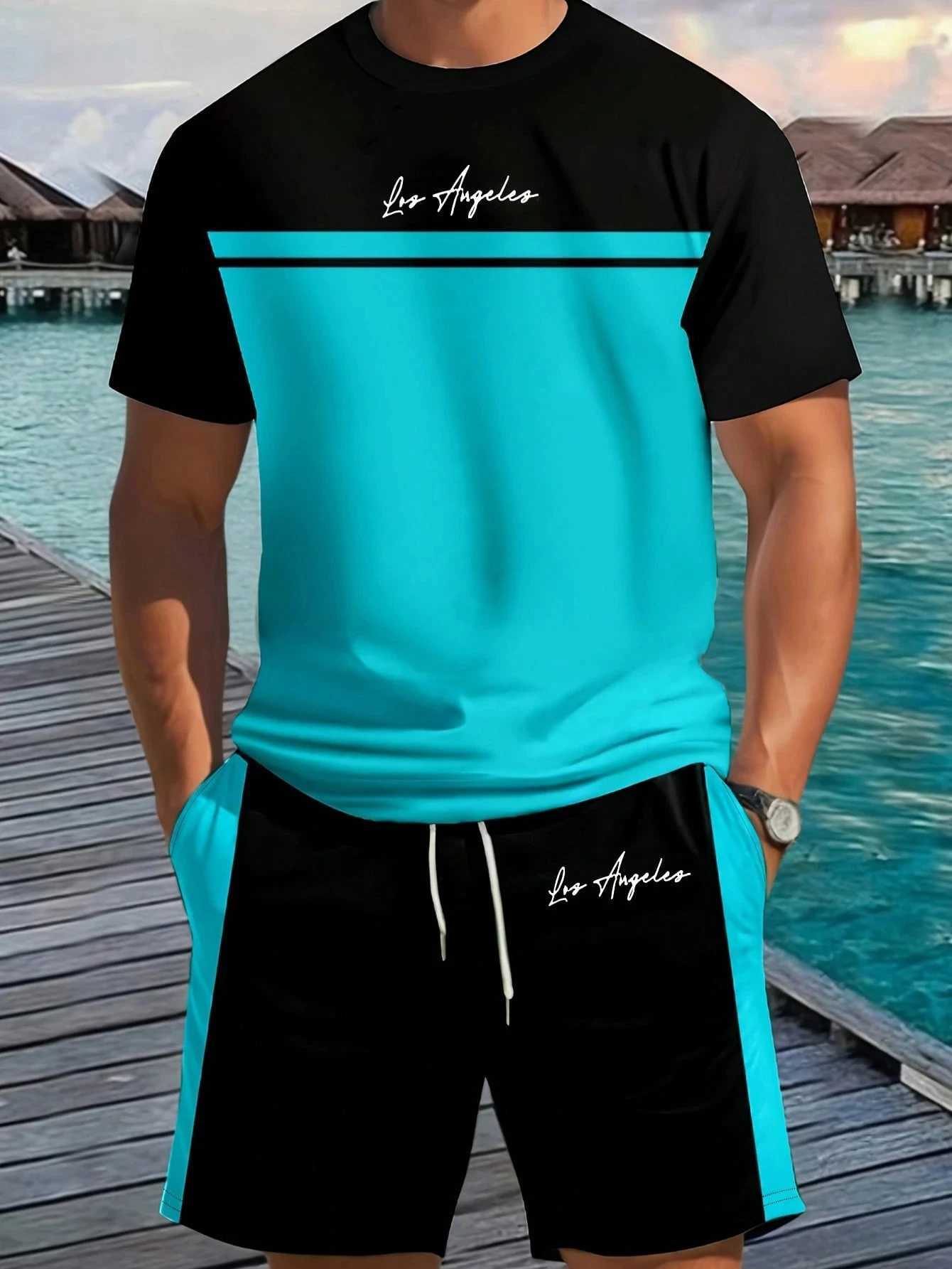 2026 Summer New Arrival Men's Letter Print Short-Sleeve T-Shirt Stylish Mens Shorts Set Vacation Beach Casual T-Shirt Summer Top T260924