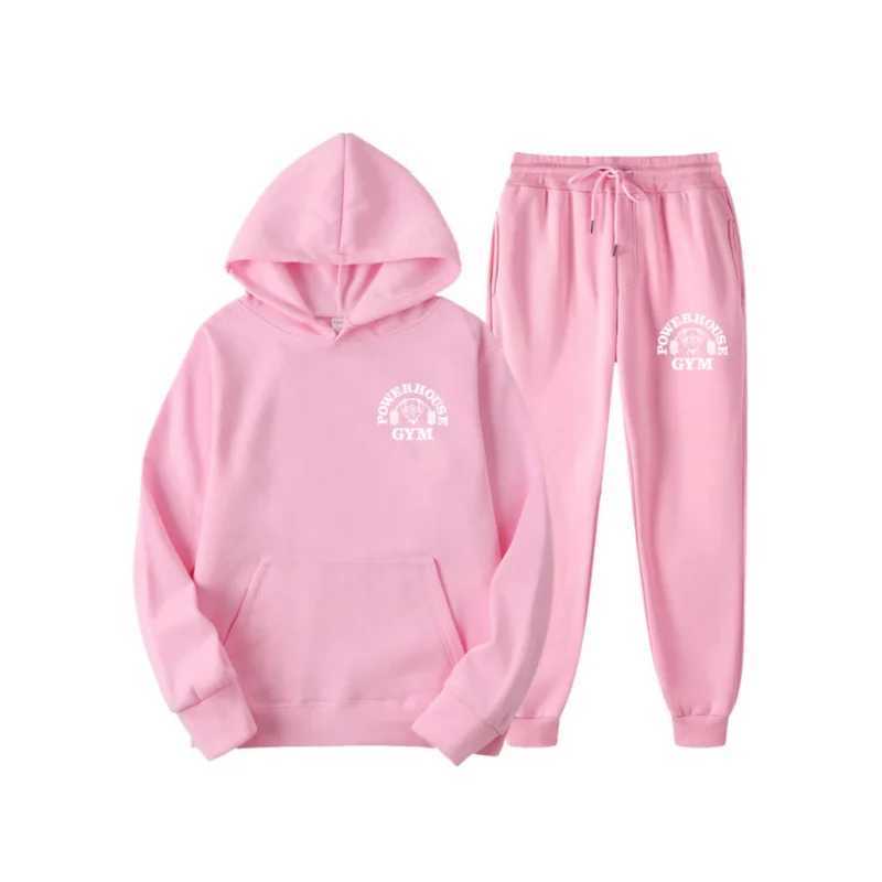 Men Women Tracksuit Hoodies Casual Solid Color Long Sleeve Pullover + Pants Suit Fleece Hooded Sportswear Suit Two Piece Sets T260924