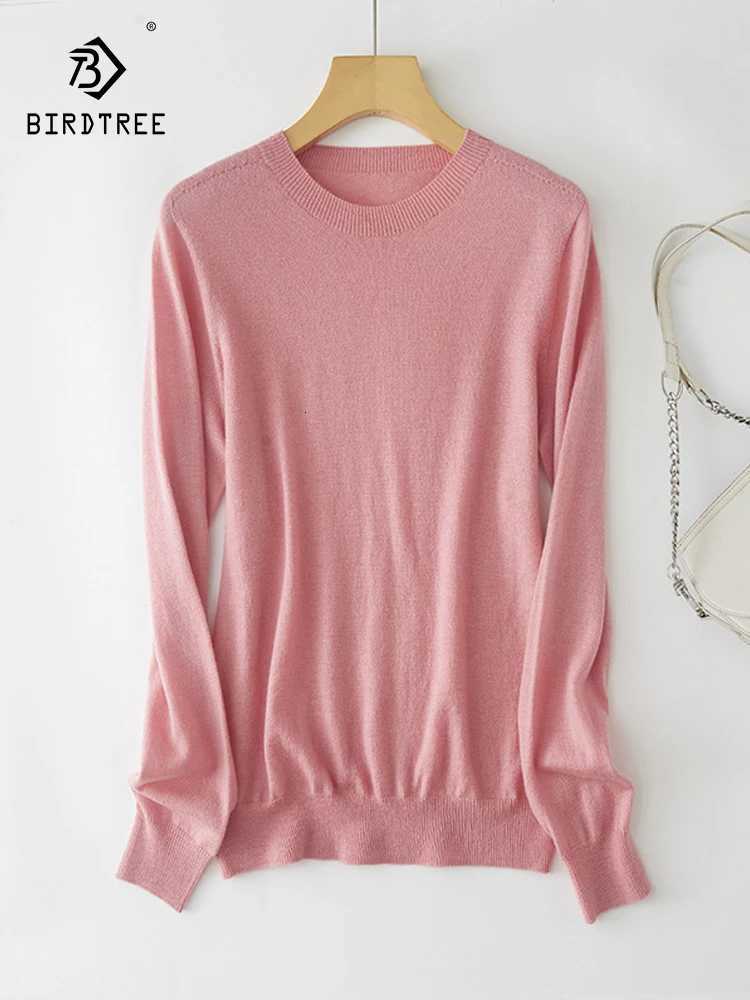 Women's Sweaters Birdtree 100%Merino Wool O Neck Basic Plain Pullovers 2026 Fall Winter Machine Wash Long Sleeve Comfortable Sweaters T39303QC