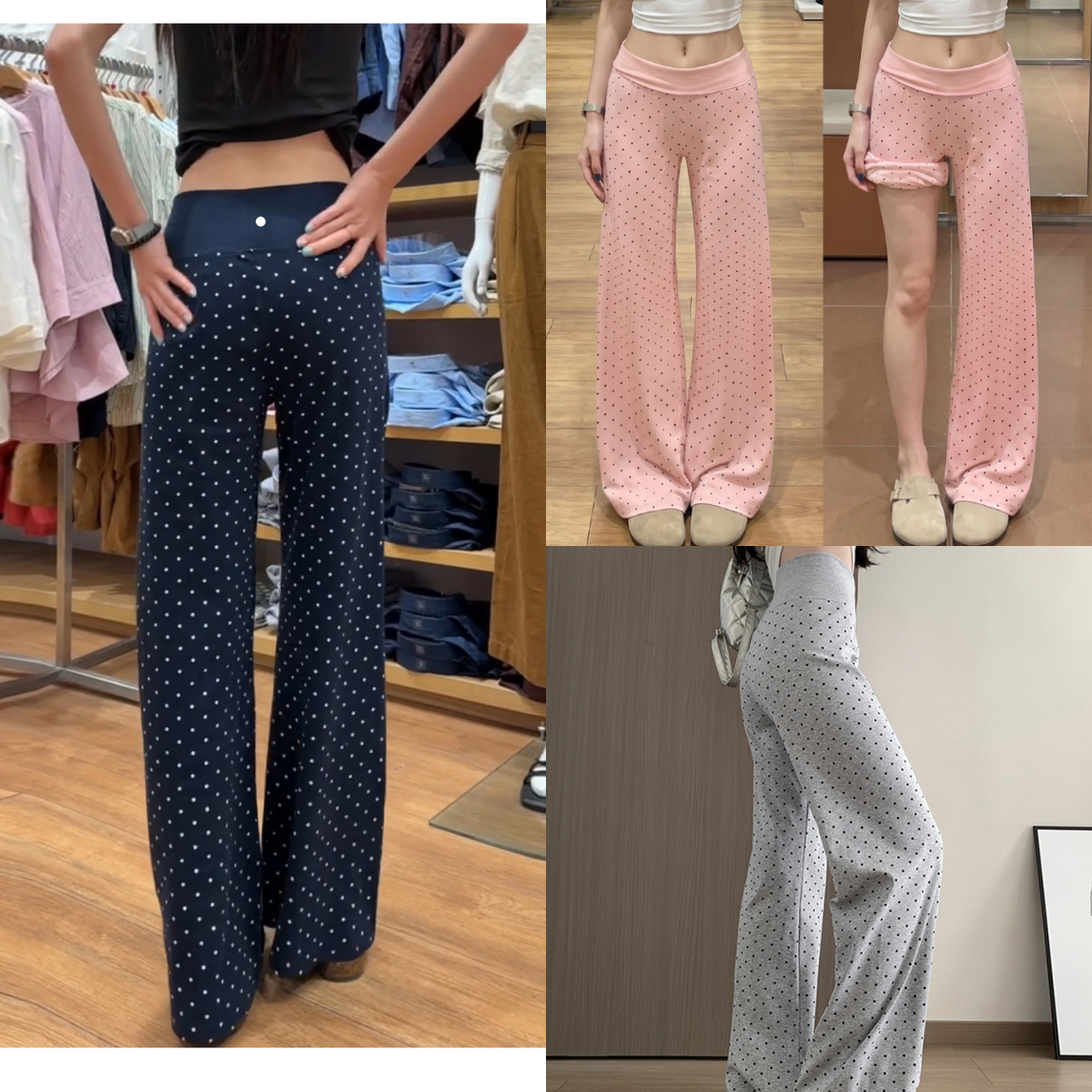 L6621 Women's Polka-Dot Micro-Flared Pants Versatile Slimming Minimalist Spring/Summer Activewear Relaxed-Fit Yoga Flared Pants