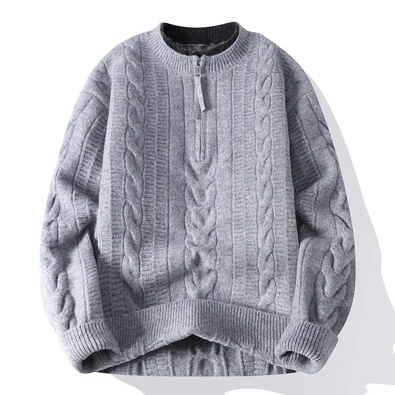 Two Piece Knit Sweater Men Autumn Winter Fashion Half Zipper Warm Casual Knitted Pullovers Mens Stand Collar Sweaters 260920