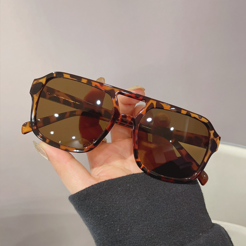 High-End Designer Sunglasses Double-Bridge Large-Frame European And American Style Women's Sunglasses, Square, Unique, Uv-Protective, Vintage,