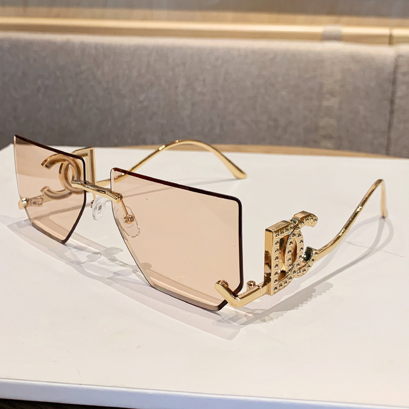 Premium Brand Designer Sunglasses New Large Square Frame For Women, Rimless Cut Edge With Design Sense, Letter Metal Temples, Hot Selling Export Sun