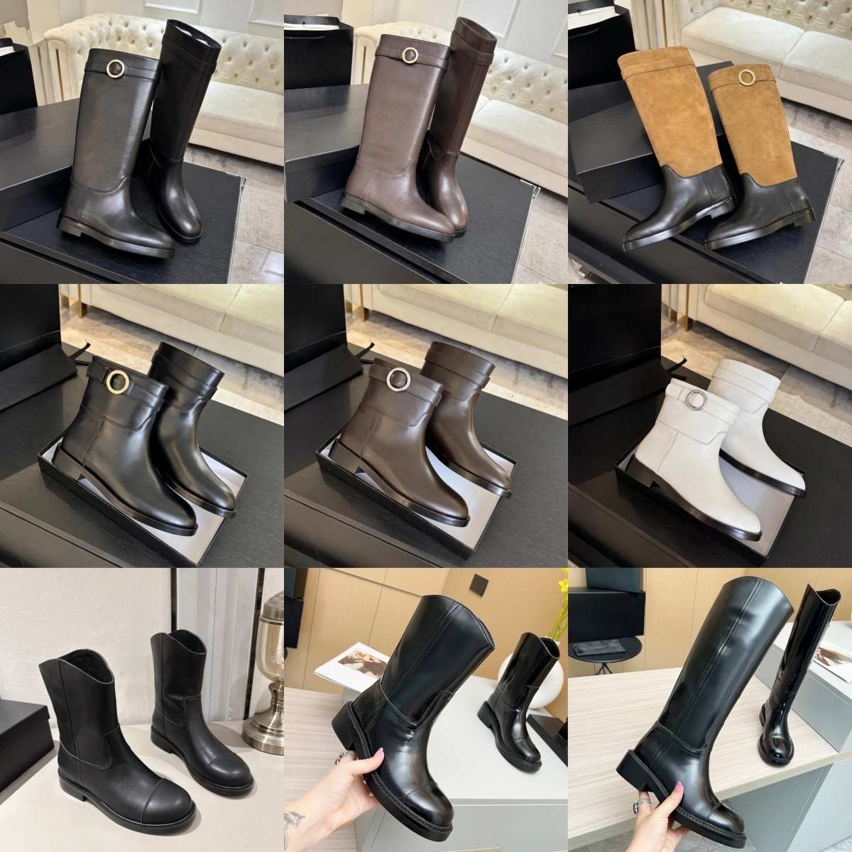 High Quality Designer Boots Genuine Leather Flat Tall Riding Boots Long Boots Women Knee High Boots Suede Knight Boots Fashion Ankle Boots Daily Out