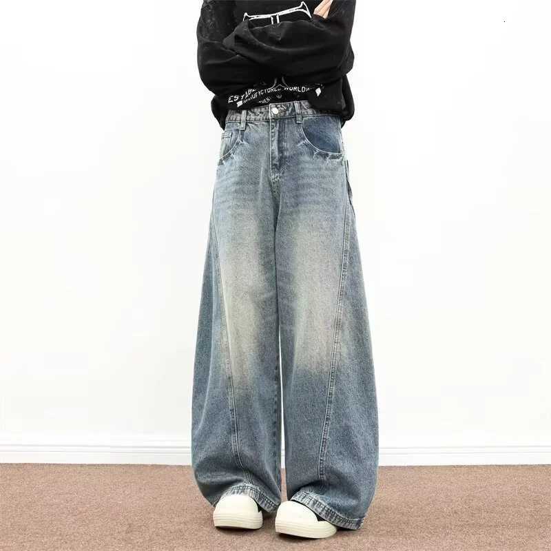 Men's Jeans Autumn Y2K Streetwear Straight-Leg Denim Trousers For Men Solid Color Distressed Baggy Curve Jeans Casual Cleanfit Flared Jean H260