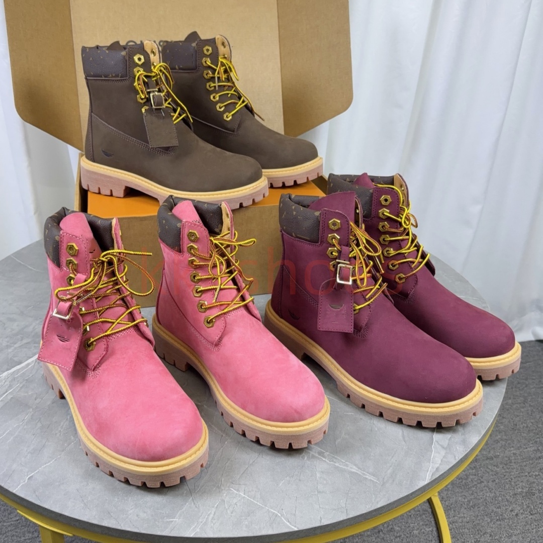 Designer Luxury Monogram Premium Suede Leather Ankle Boots For Men Women Unisex Waterproof Winter Outdoor Platform Worker Shoes Hexagonal Eyelet Boo
