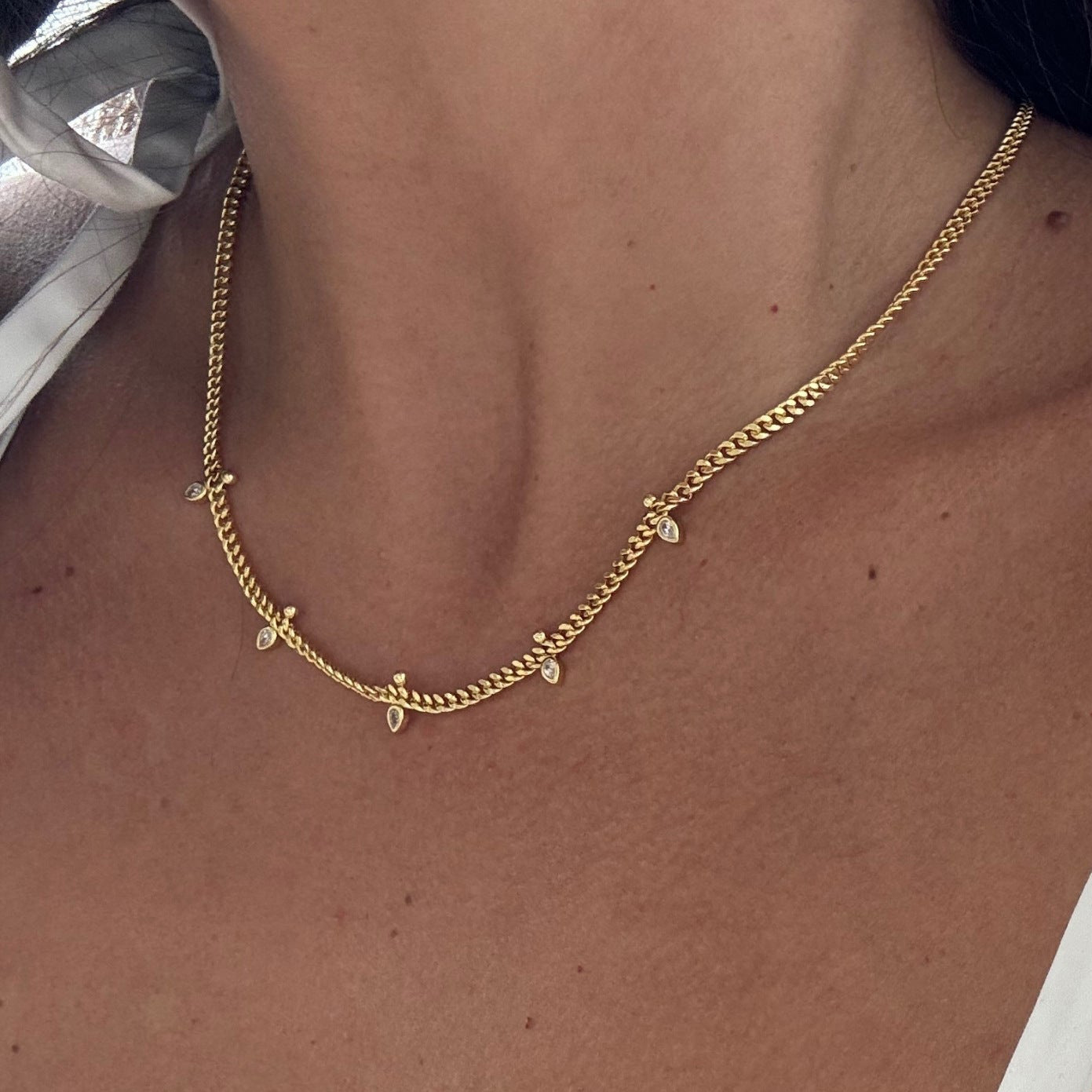Choucong Handmade High Quality Vintage Jewelry Stainless Steel 18K Gold Fill Waterproof Pear Cut 5A Cubic Zirconia Elegant Party Women Chocker Link