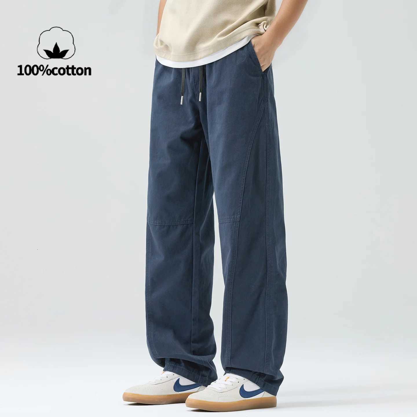 Men's Pants Comfortable Men's Cotton Pants | Spring Summer Straight Leg Loose Trousers | Casual Baggy Wide Leg Pants for Daily Wear S-4XL