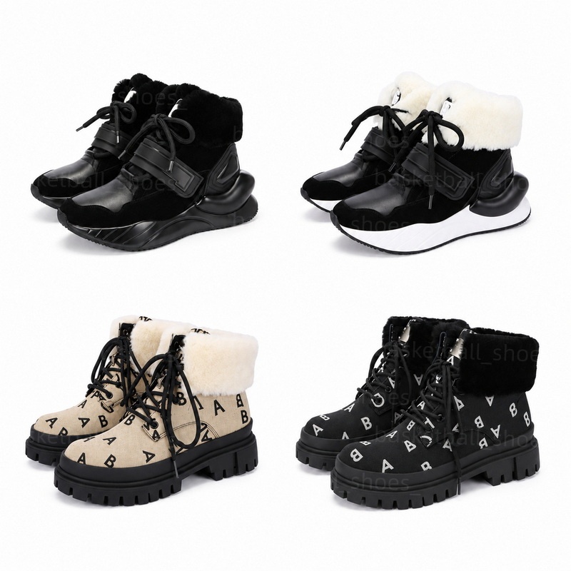 Unisex Winter Designer Men Women Fur Trim High Top Luxury Ankle Boots Lace Up Chunky Warm Snow Boots Platform Shoes Size 36-46