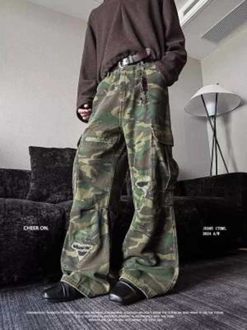 Men's Jeans American Camouflage Jeans Men's Ins Loose Straight Wide Leg Casual Denim Pants 2026 New Tide Loose Male Trousers y2k jeans H26