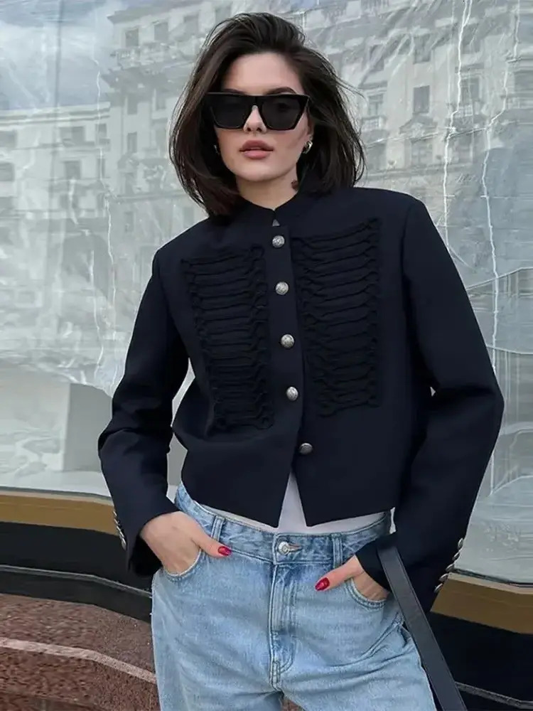 Women Short Jacket Chic Single Breasted Womens Jackets Long Sleeve O Neck Solid Female Coats 2026 Spring Street Fashion Loose Lady Outwears casual L