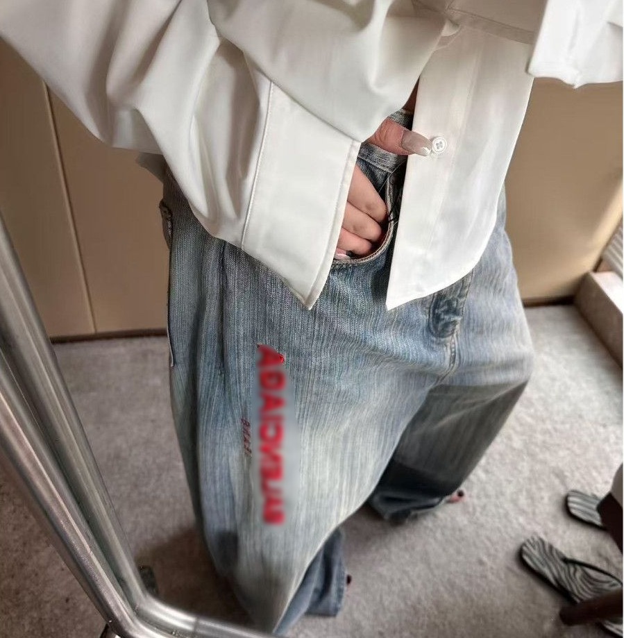 Womens Jeans Designer Trouser Legs Denim Pants Embroidery Letters Straight Casual Autumn Fashion Trousers Elastic Streetwear