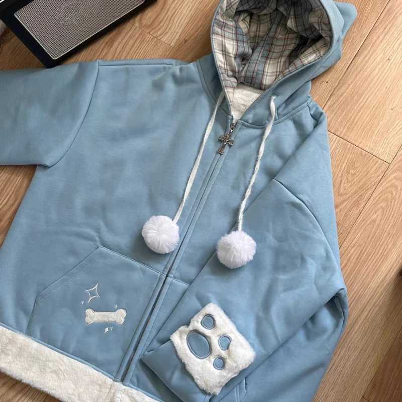 Subculture Long Sleeve Hoodie Cat Ears Patwork Women Casual Y2k Retro Sweatshirt Plaid Autumn Aesthetic 2026 T260923