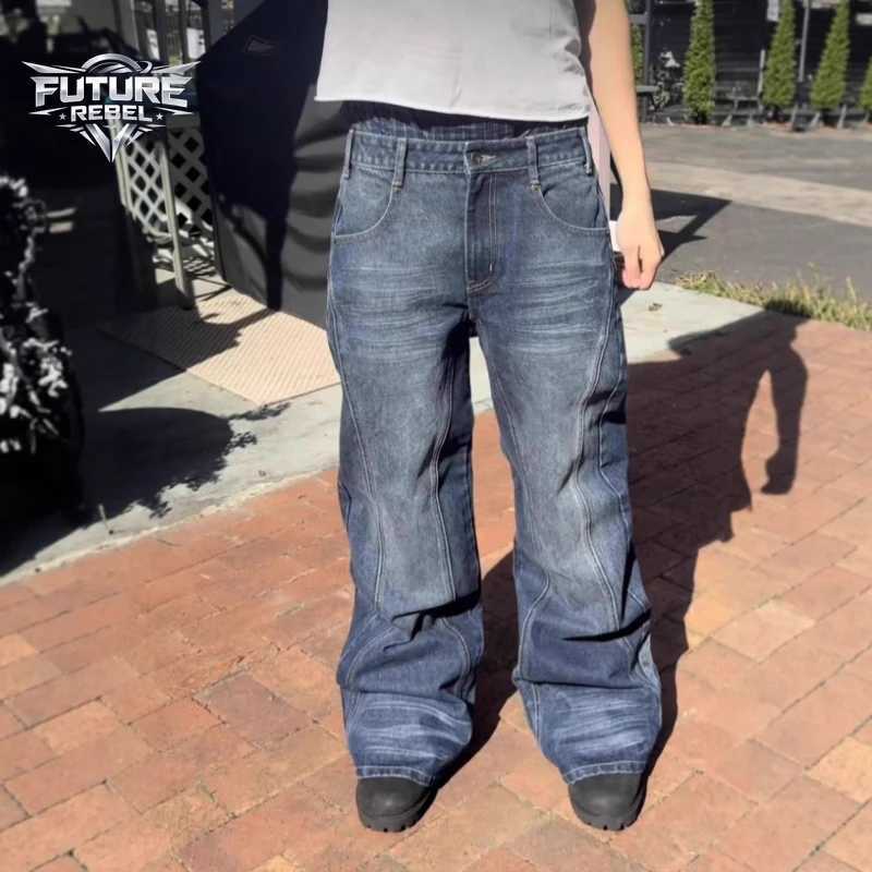 Mens Jeans Harajuku Vintage Streetwear Embroidery Hip Hop Denim Pants Washed Distressed Straight Leg Loose Fit Casual Unisex New S260924FF8N