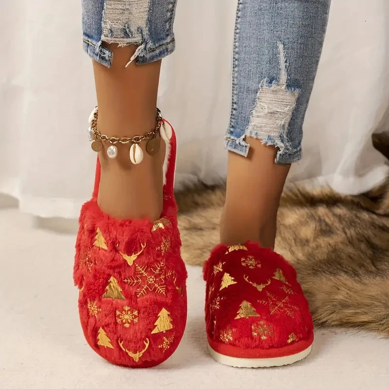 Christmas Winter Home Slippers For Women And Men Indoor Warmth Cotton Floor Shoes Slippers Party Slides Unisex Size 3645 260924