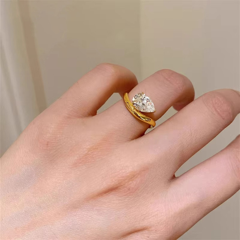 Ring Exquisite Zircon Ring For Women Gold Color Wedding Jewelry Opening Adjustable Index Finger Rings Retro Aesthetic Accessories Visionice