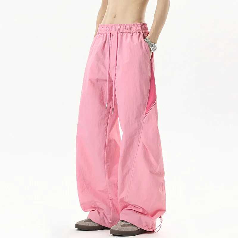 Men's Pants Dopamine Cool Color blocked Trendy Brand Street Dance Hip Hop Wide Leg Sports Pants Summer Thin Quick drying Parachute Charge Pa D2