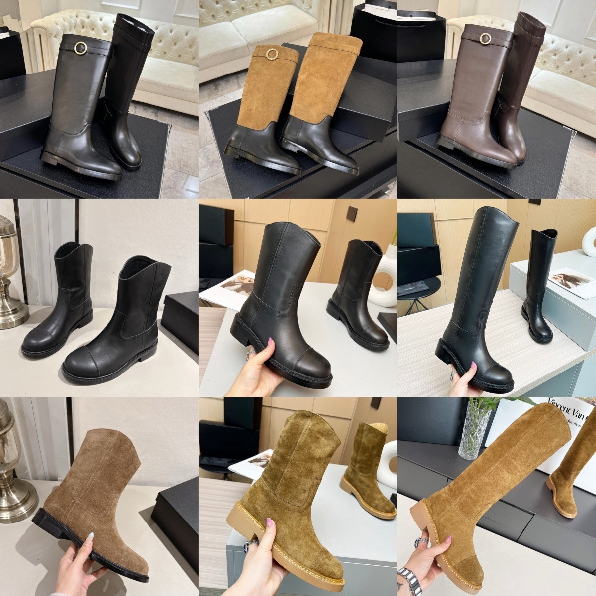 26P Botas de mujer Bota de tobillo de diseñador Botas altas hasta la rodilla Botines planos de cuero genuino Botas Chelsea de invierno Botines corto