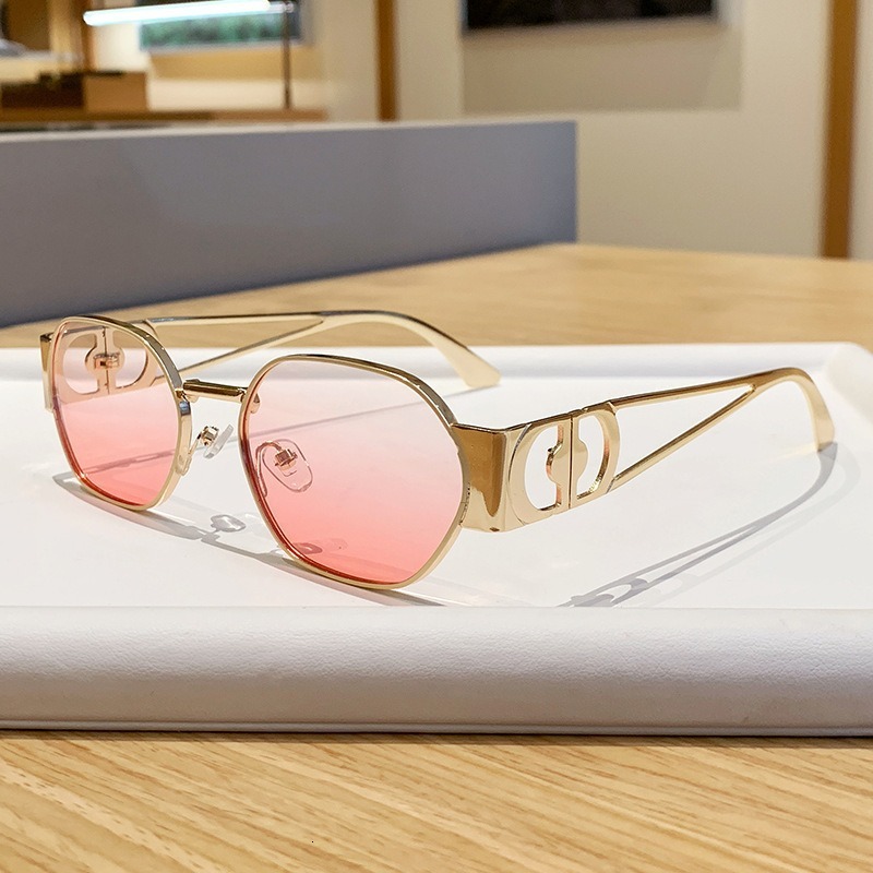 New 2026 High-End D Brand European And American Style Polygonal Metal Sunglasses Retro For Photoshoots To Make Face Look Smaller Luxury Brand Design