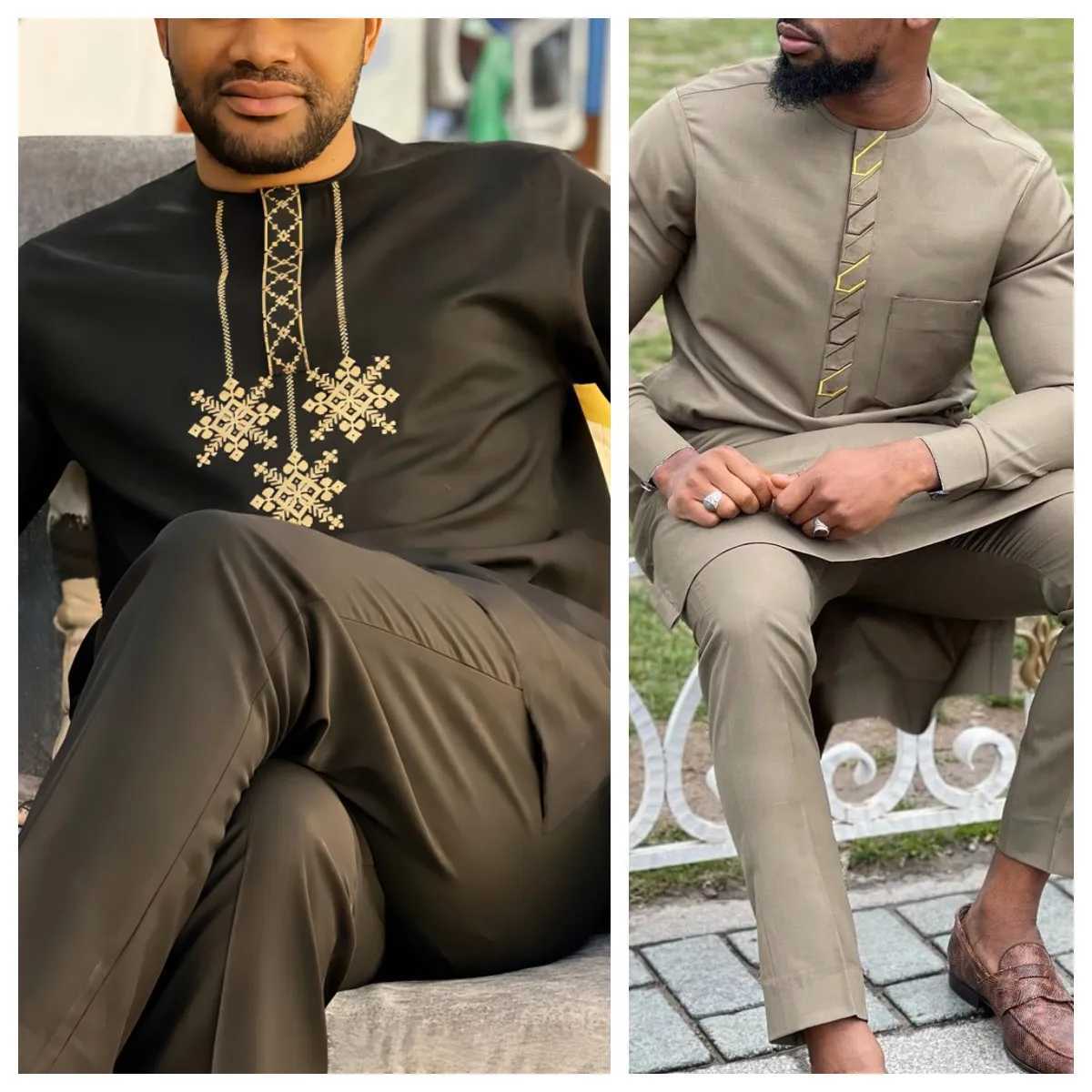 Kaftan New autumn and winter men's suit 2-piece suit long-sleeved embroidered African style traditional clothing men's suit T260924