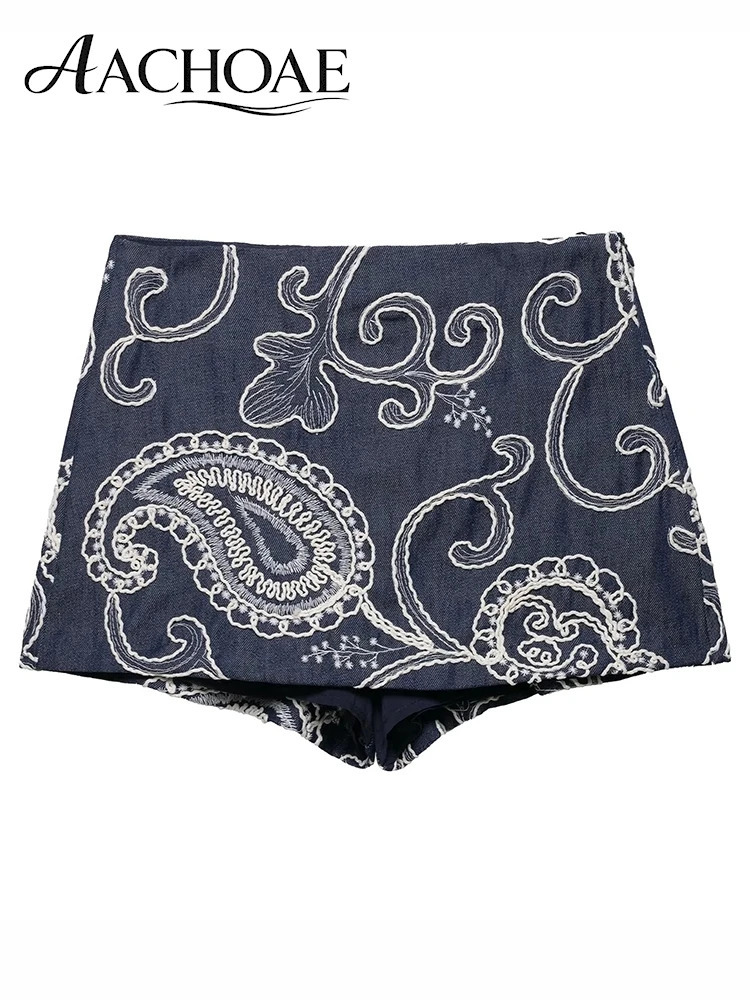 AACHOAE Womens Paisley Embroidered High Waist Skort Mini Skirt Shorts Boho ALine Wrap Summer Casual Resort Outfit 260924