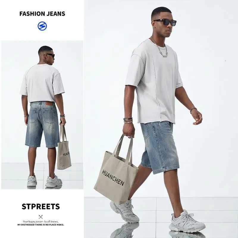 Men's Jeans Men's Summer Blue Regular Denim Shorts Loose Trousers Wide-leg Straight Casual Stretch Pants Man Jeans Y2k Clothes H260924