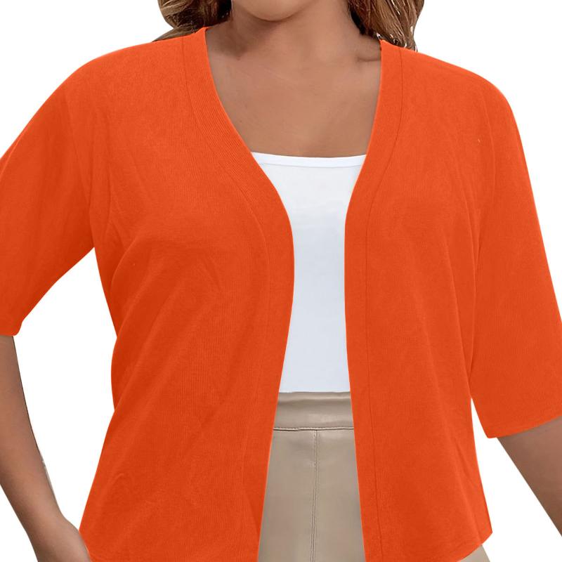 Cardigan tricoté à manches courtes pour femmes, grande taille, couleur unie, élégant, ouvert sur le devant, hauts décontractés pour dames, nouvel