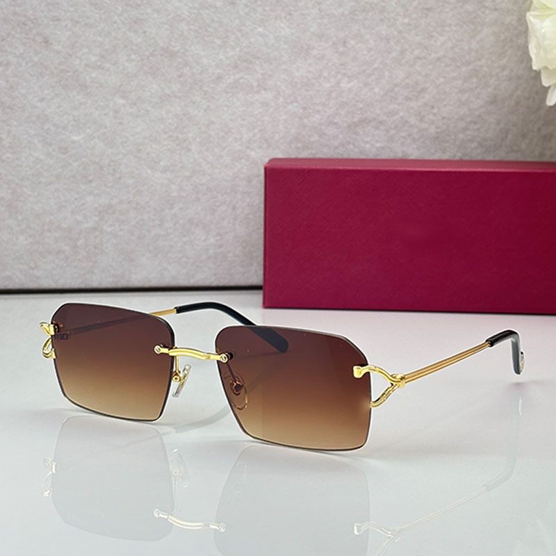 Retro designer mens womens square sunglasses CT0919S metal C frameless square dark brown lenses decorative glasses retro fashion camping style UV400