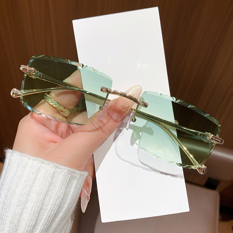 Stylish New Simple Frameless Cut-Edge Serrated Sunglasses, Ins-Style Personalized Casual Versatile European And American Trendy Sunglasses Luxury Br