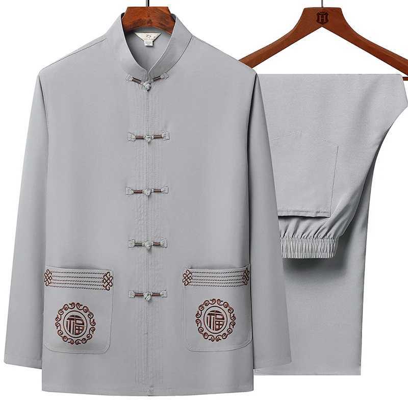 Male printing Chinese style Long sleeves shirts trouser 100% Cotton linen Silk fabric Sportswear Men's Casual SetsShirts + Pants T260924