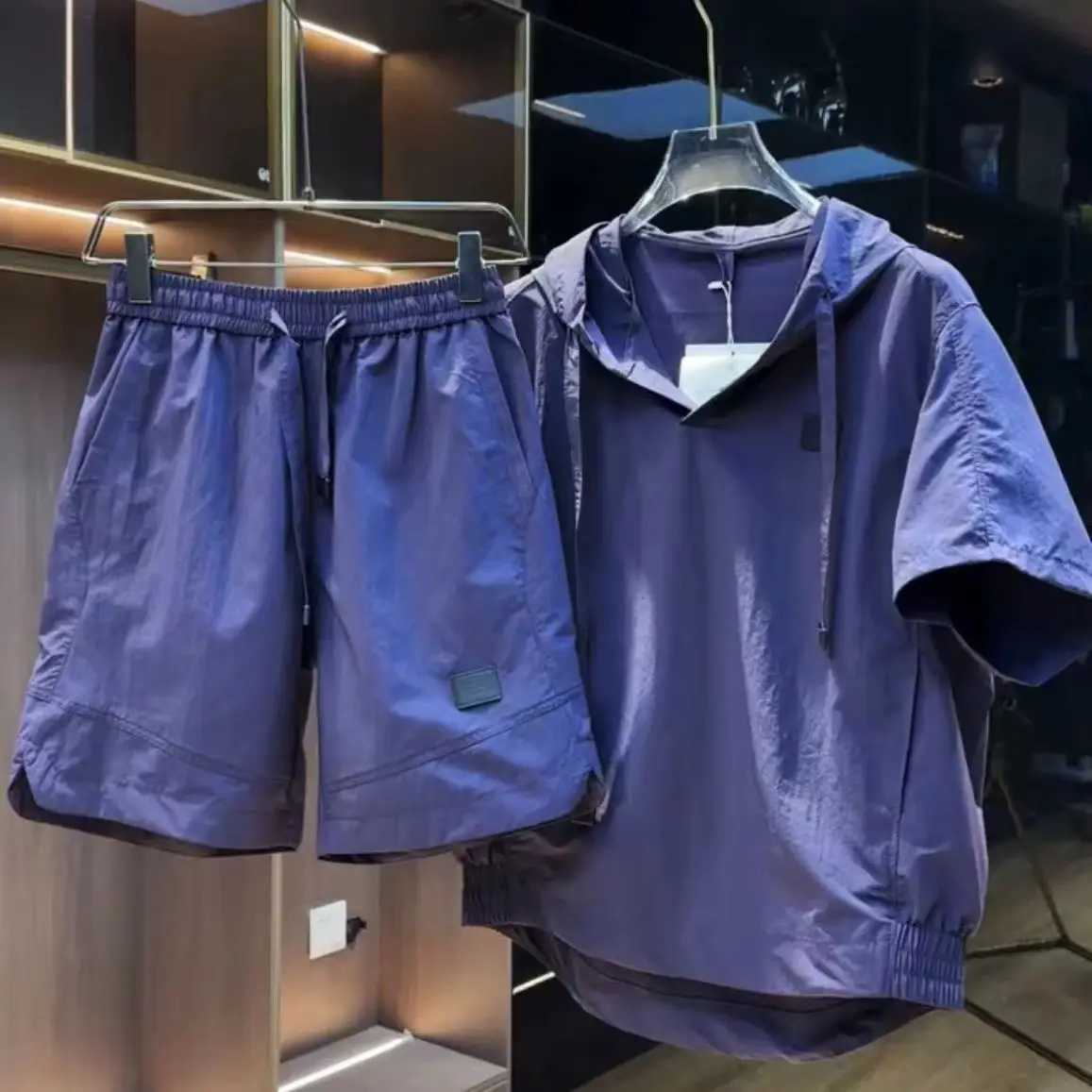 2024 Summer Thin Quick-Drying Hooded Short-Sleeved Shorts Couple Loose Versatile Two-Piece Set Outdoor Leisure Sports Suit Men T260924