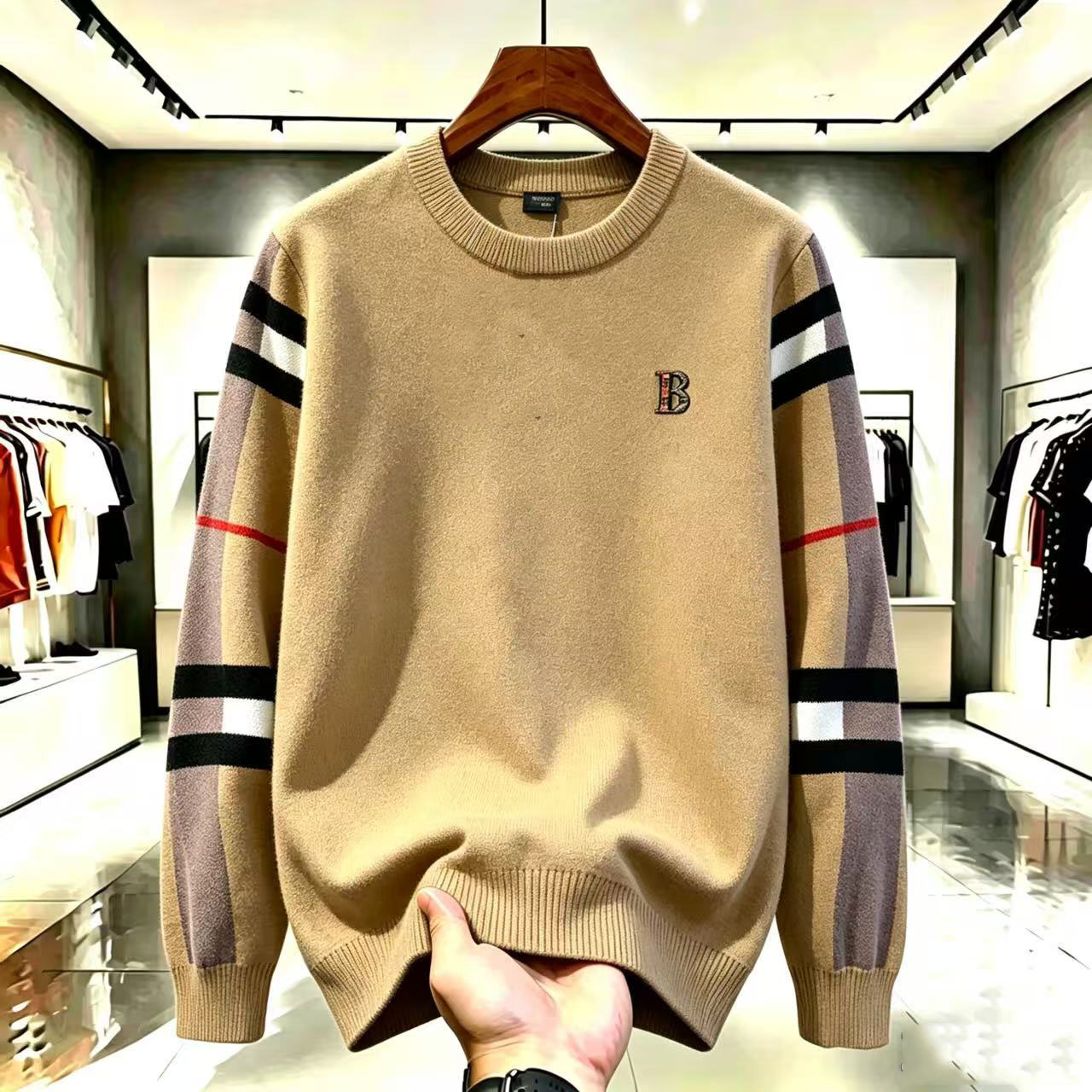 2026Spring/autumn trendy brand new stylish men's round-necked hoodie with printed design, versatile casual and trendy long-sleeved loose pullov