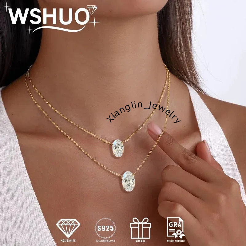 1/2/3Carat Oval Cut Solitaire Moissanite Pendant Necklace with certificate Diamond Neckchain for women s925 silver Fine Jewelry