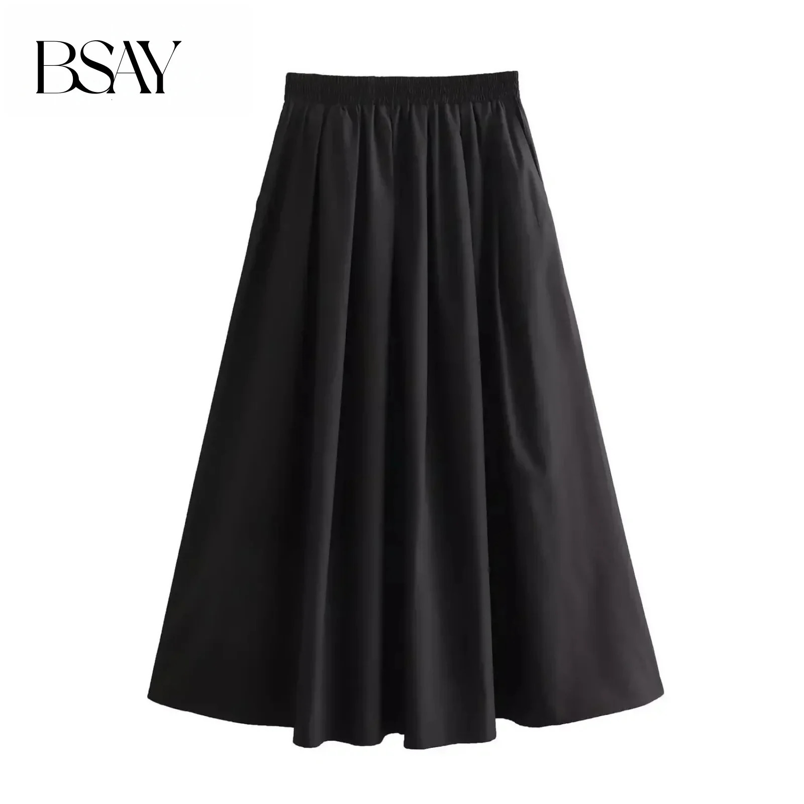 BSAY Women's Fashion Spring Black Wide Pleated Swing Vintage Chic Female High Waist Elegant A-line Long Skirt Mujer 260923